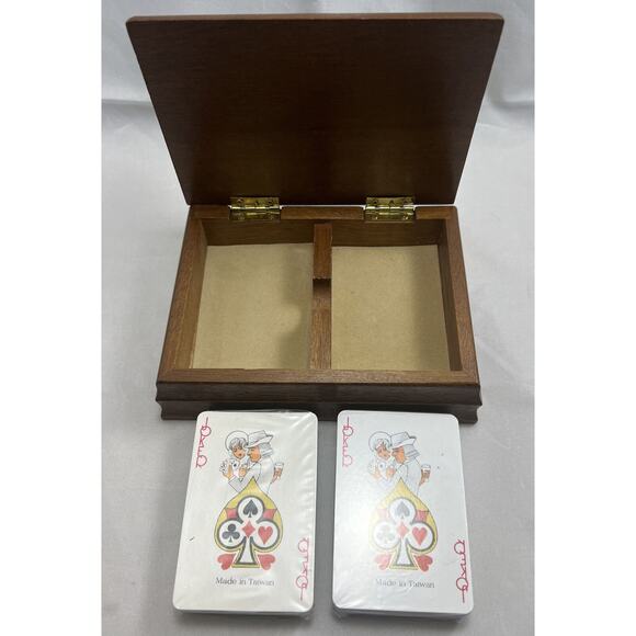 Vintage Wood Playing Card Holder Box with Ceramic Mallard Duck. *Used* - Picture 8 of 11